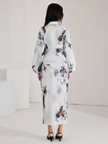 Shein Heiryn Women's Fall Elegant Floral Print Lantern Sleeve Long Dress