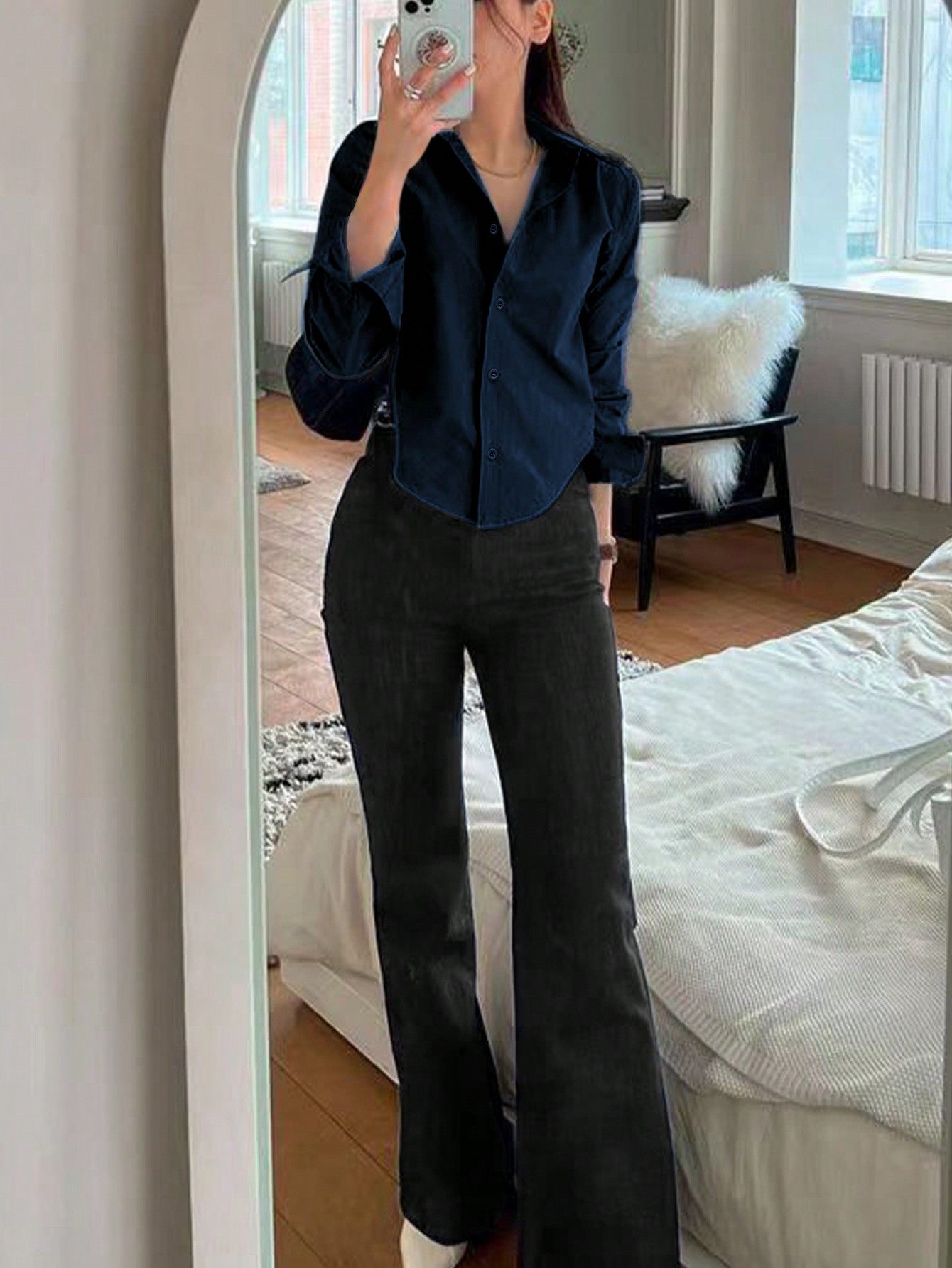 Shein INAWLY Women Solid Color Casual Blouse Shirt