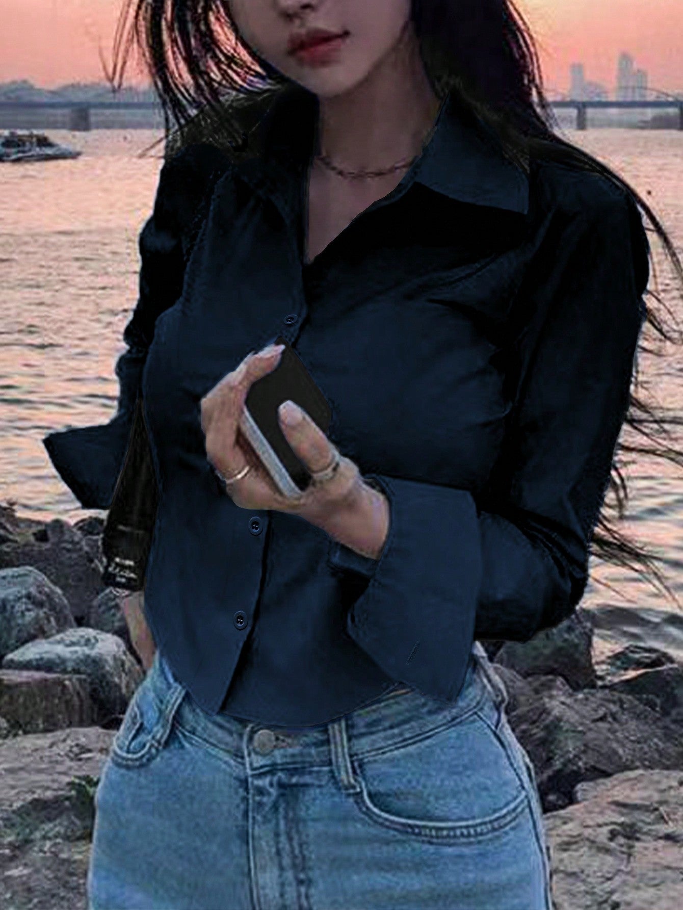 Shein INAWLY Women Solid Color Casual Blouse Shirt