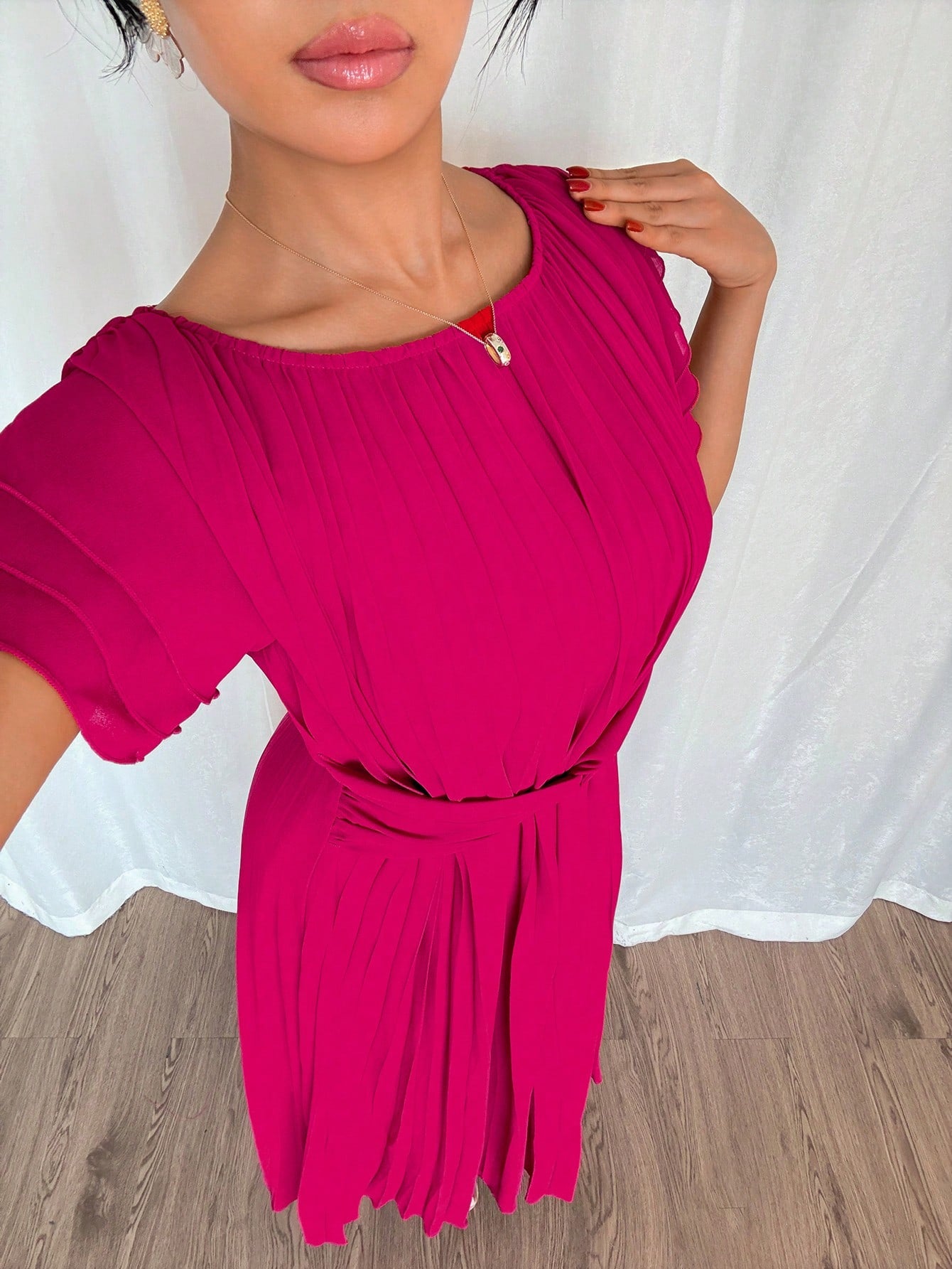 Shein Islaluna French Casual Gorgeous Romantic Belt Style Ladies Elegant Dress