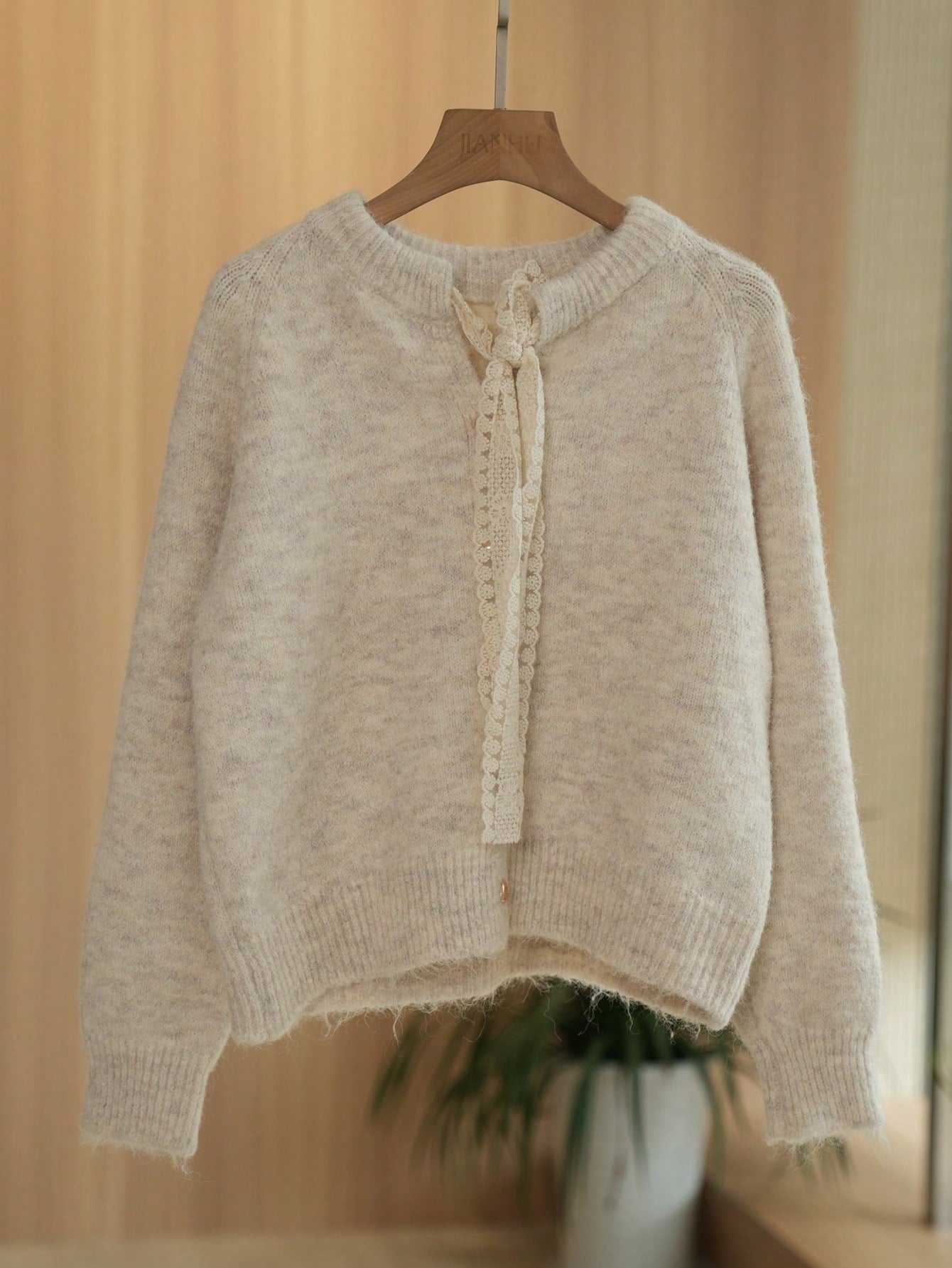 Elegant Lace Bow Knit Cardigan With Heart Buttons