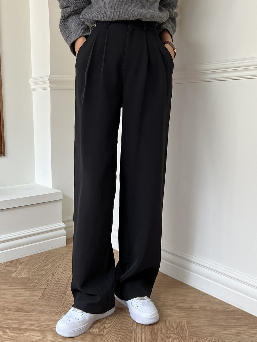 Shein Joudiya Women's Casual Business Solid Color Straight Leg Pants