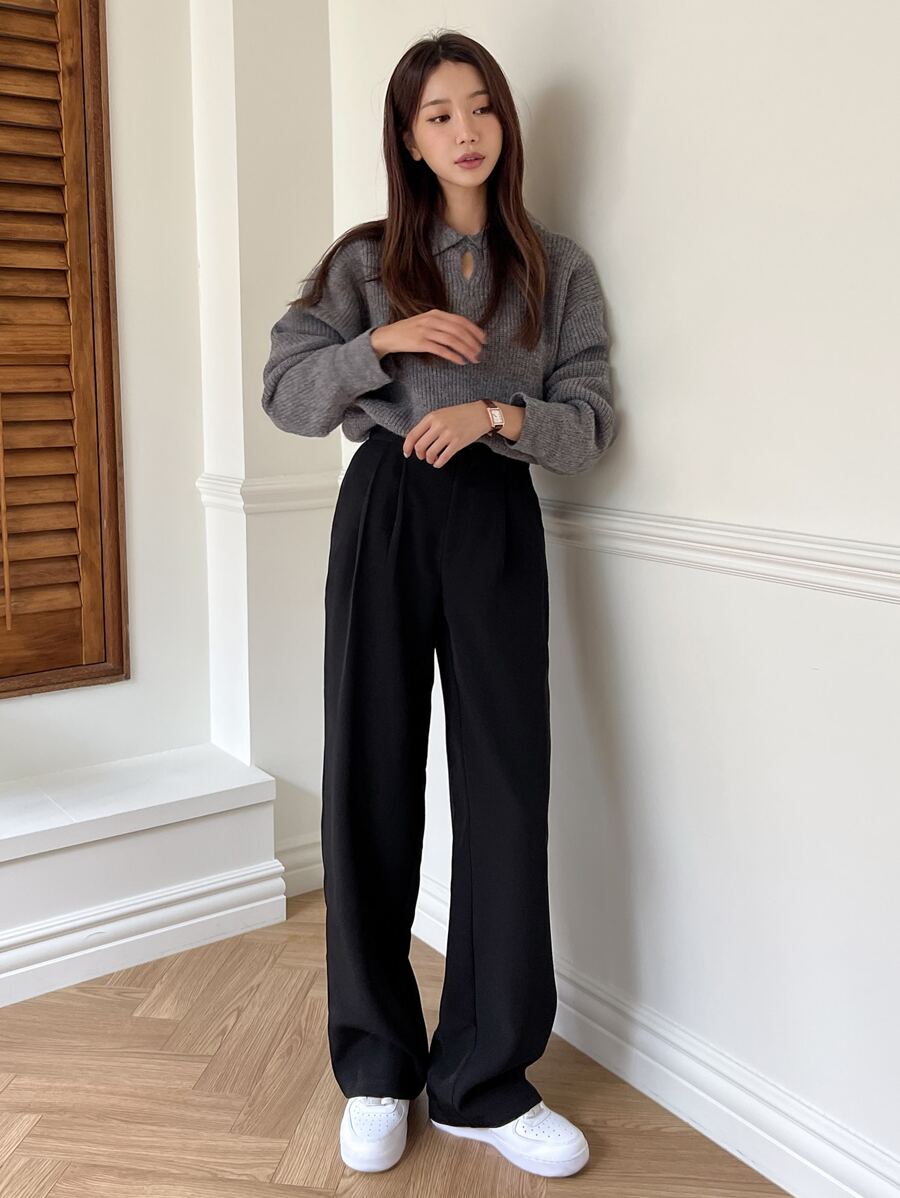 Shein Joudiya Women's Casual Business Solid Color Straight Leg Pants