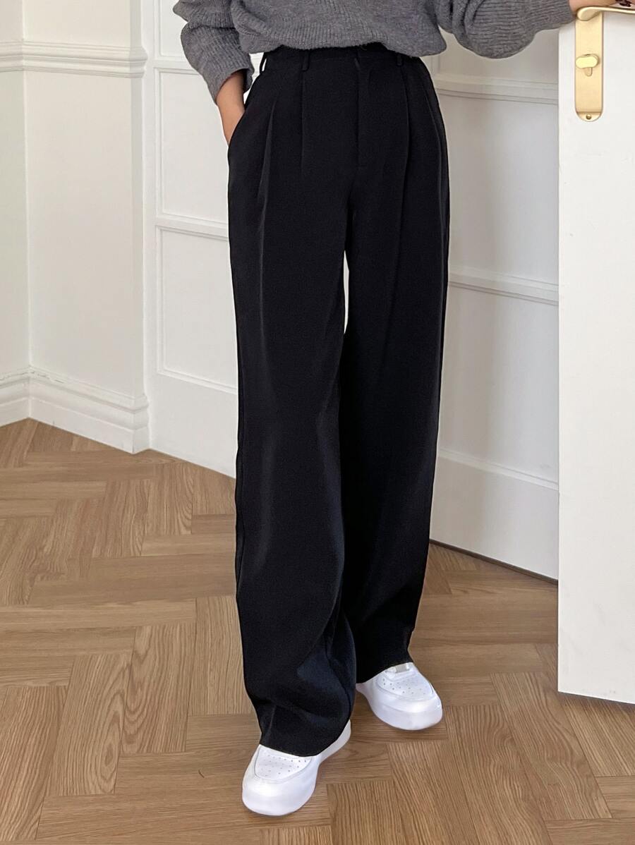 Shein Joudiya Women's Casual Business Solid Color Straight Leg Pants