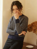 Shein Knit Mix Women's Knitted French Commuter Striped Crew Neck Long Sleeve Contrast Color Casual Loose Sweater