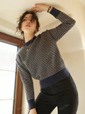 Shein Knit Mix Women's Knitted French Commuter Striped Crew Neck Long Sleeve Contrast Color Casual Loose Sweater