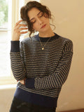 Shein Knit Mix Women's Knitted French Commuter Striped Crew Neck Long Sleeve Contrast Color Casual Loose Sweater