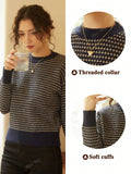 Shein Knit Mix Women's Knitted French Commuter Striped Crew Neck Long Sleeve Contrast Color Casual Loose Sweater