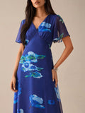 Shein Lilora Women's Floral Print V-Neck Elegant Short Sleeve Dress