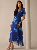 Shein Lilora Women's Floral Print V-Neck Elegant Short Sleeve Dress