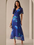 Shein Lilora Women's Floral Print V-Neck Elegant Short Sleeve Dress