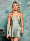 Shein Lace Trim Button Front Satin Nightdress