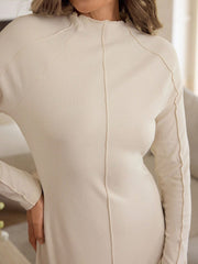 Women's Casual Waist Cinched Solid Color Long Sleeve Dress