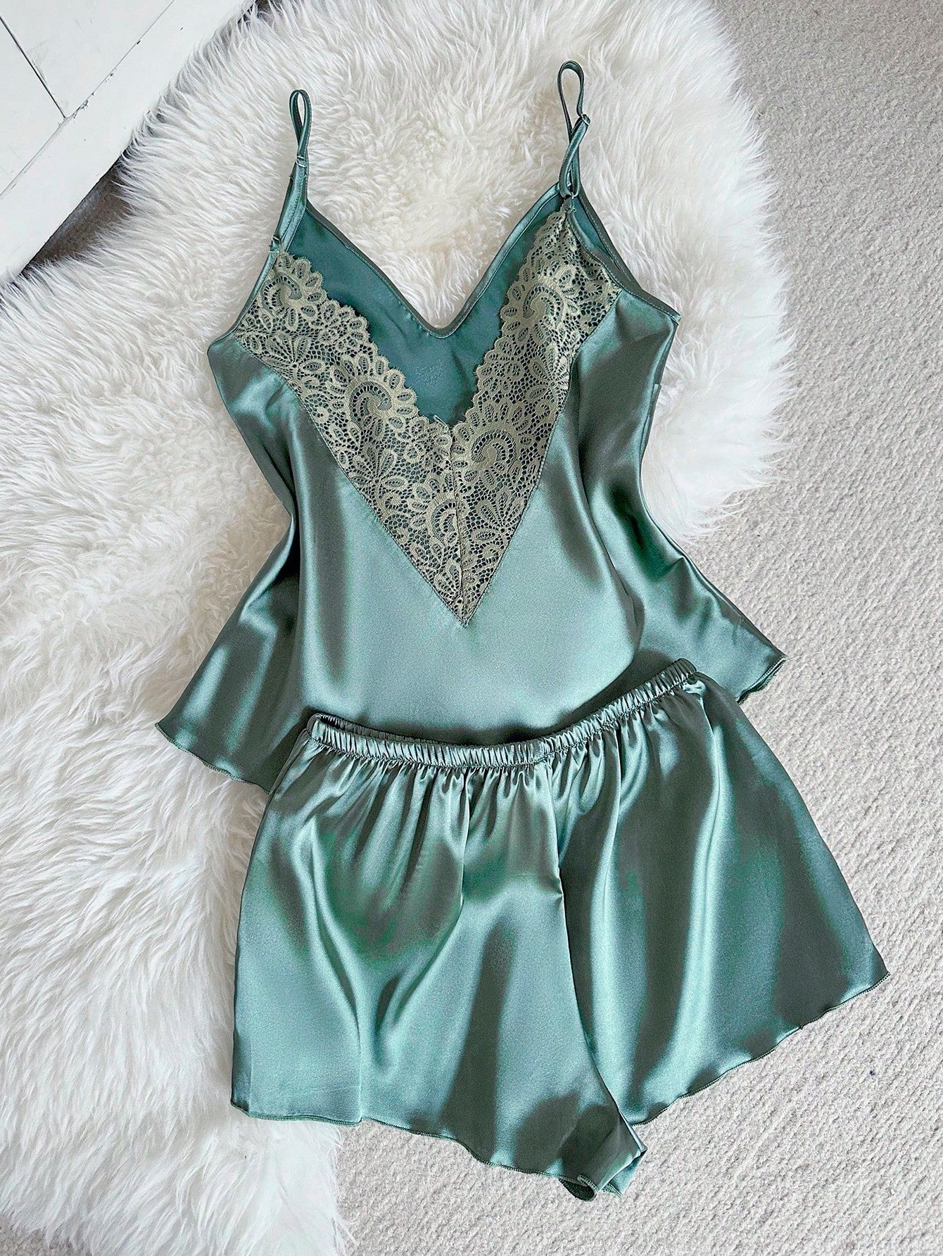 Summer Elegant Solid Color Camisole & Shorts Pajama Set Satin Pajama Set