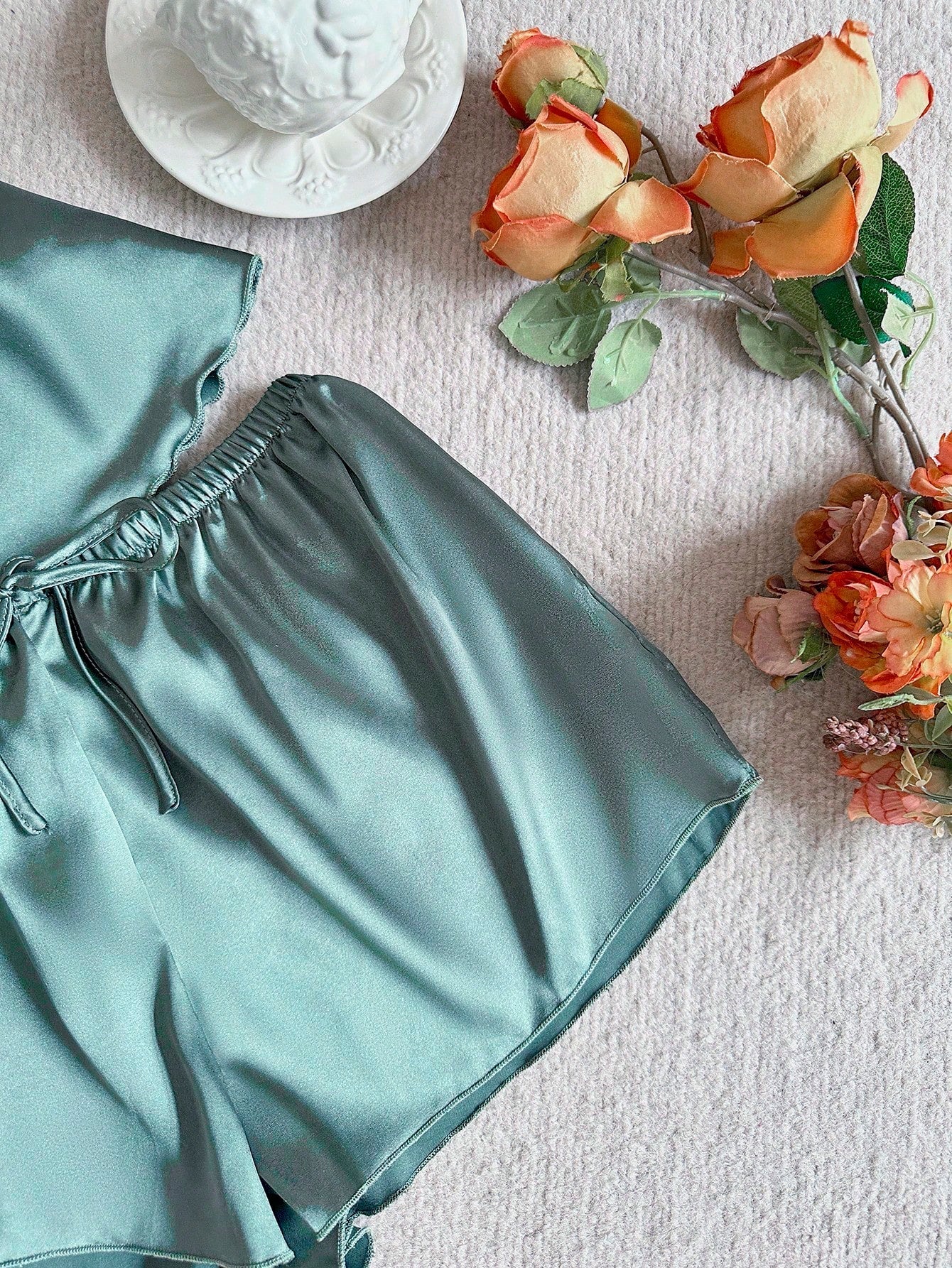Summer Elegant Solid Color Camisole & Shorts Pajama Set Satin Pajama Set