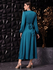 Shein Modelyn Ladies' Solid Color Round Neck Lantern Sleeve Arabian Dress