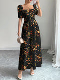 Shein Modelyn Retro Elegant Ditsy Floral Loose Casual Long Sleeve Dress