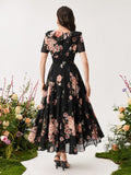 Shein Modelyn Ruffle Hem Floral Print Fitted Chiffon Dress
