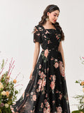 Shein Modelyn Ruffle Hem Floral Print Fitted Chiffon Dress