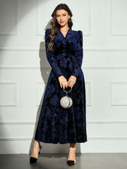 Shein Modelyn Women V-Neck Crossed Wrap Elegant Long Sleeve Arabian Modest Dress