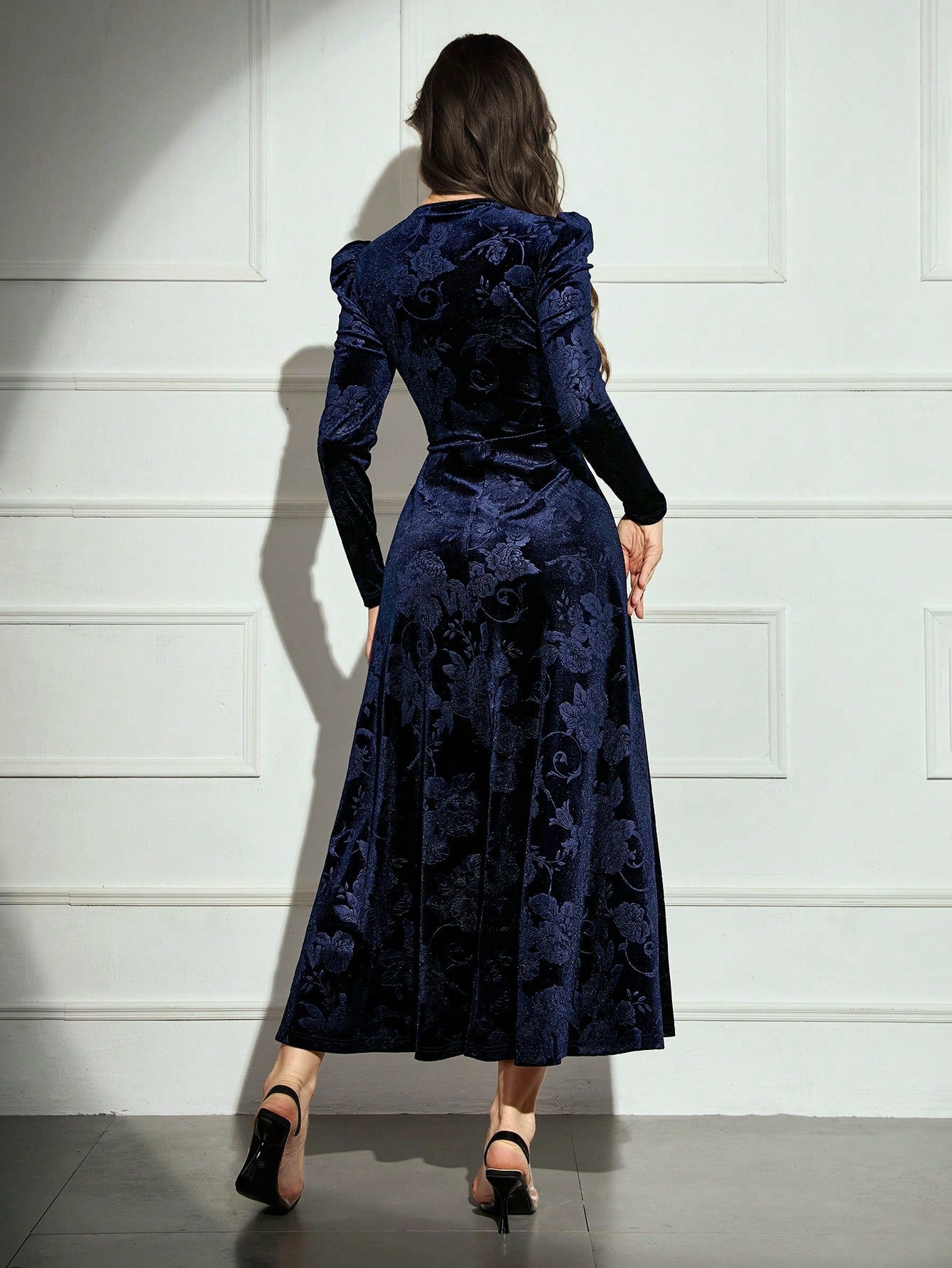 Shein Modelyn Women V-Neck Crossed Wrap Elegant Long Sleeve Arabian Modest Dress