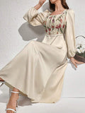 Shein Modelyn Women's Floral Printed Square Neck Puff Sleeve Bubble Hem Dress