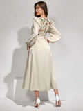 Shein Modelyn Women's Floral Printed Square Neck Puff Sleeve Bubble Hem Dress