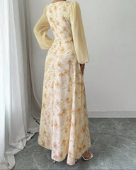 Printed Square Neck Long Sleeve Elegant Summer Dress