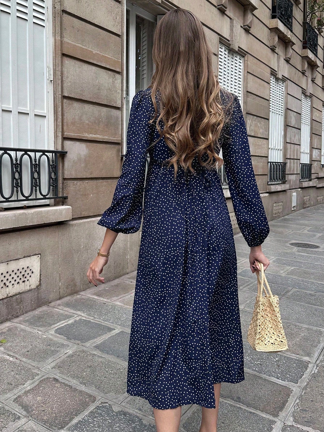 Fall Dress Polka Dot DressFrench Women's Polka Dot Dress With Lace Stitching Waist Design, Slimming Waist