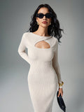 Shein Poéselle Apricot Hollow Long Sweater Dress