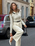 Shein Pariaura Women's Slim Fit Polo Collar Pullover Sweater