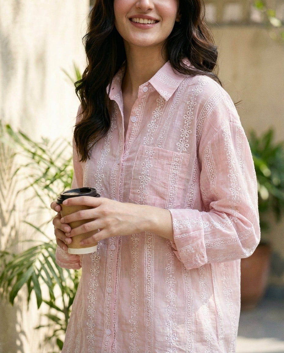 Casual Embroidered Jacquard Blouse