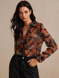 Shein Poéselle Leaf Print Button Front Shirt