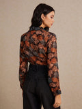 Shein Poéselle Leaf Print Button Front Shirt