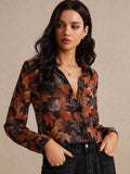 Shein Poéselle Leaf Print Button Front Shirt