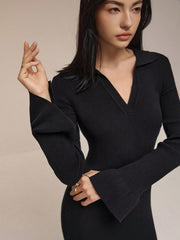 Women's Solid Color Long Sleeve Maxi Sweater Dress