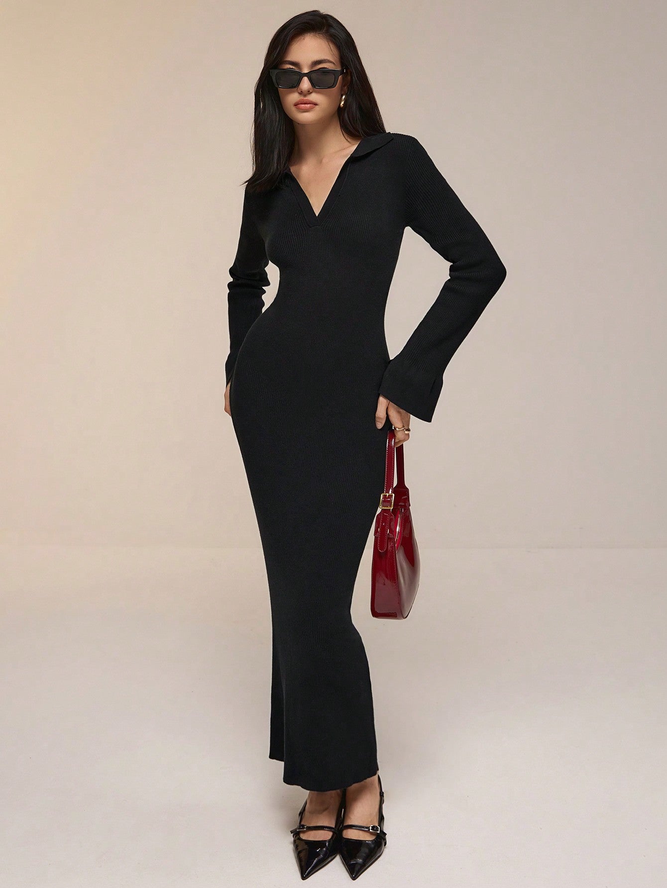 Women's Solid Color Long Sleeve Maxi Sweater Dress