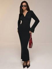 Women's Solid Color Long Sleeve Maxi Sweater Dress