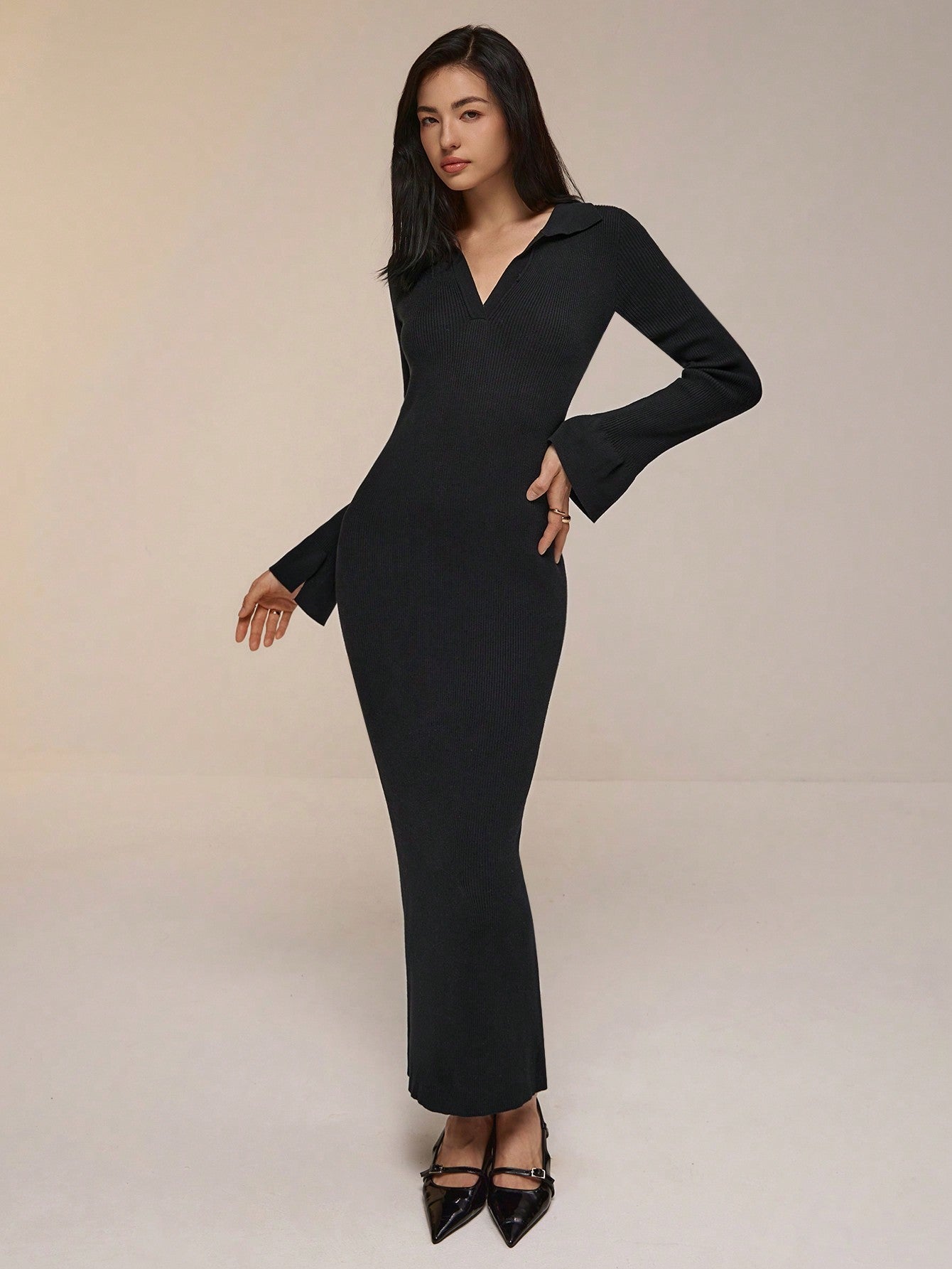 Women's Solid Color Long Sleeve Maxi Sweater Dress