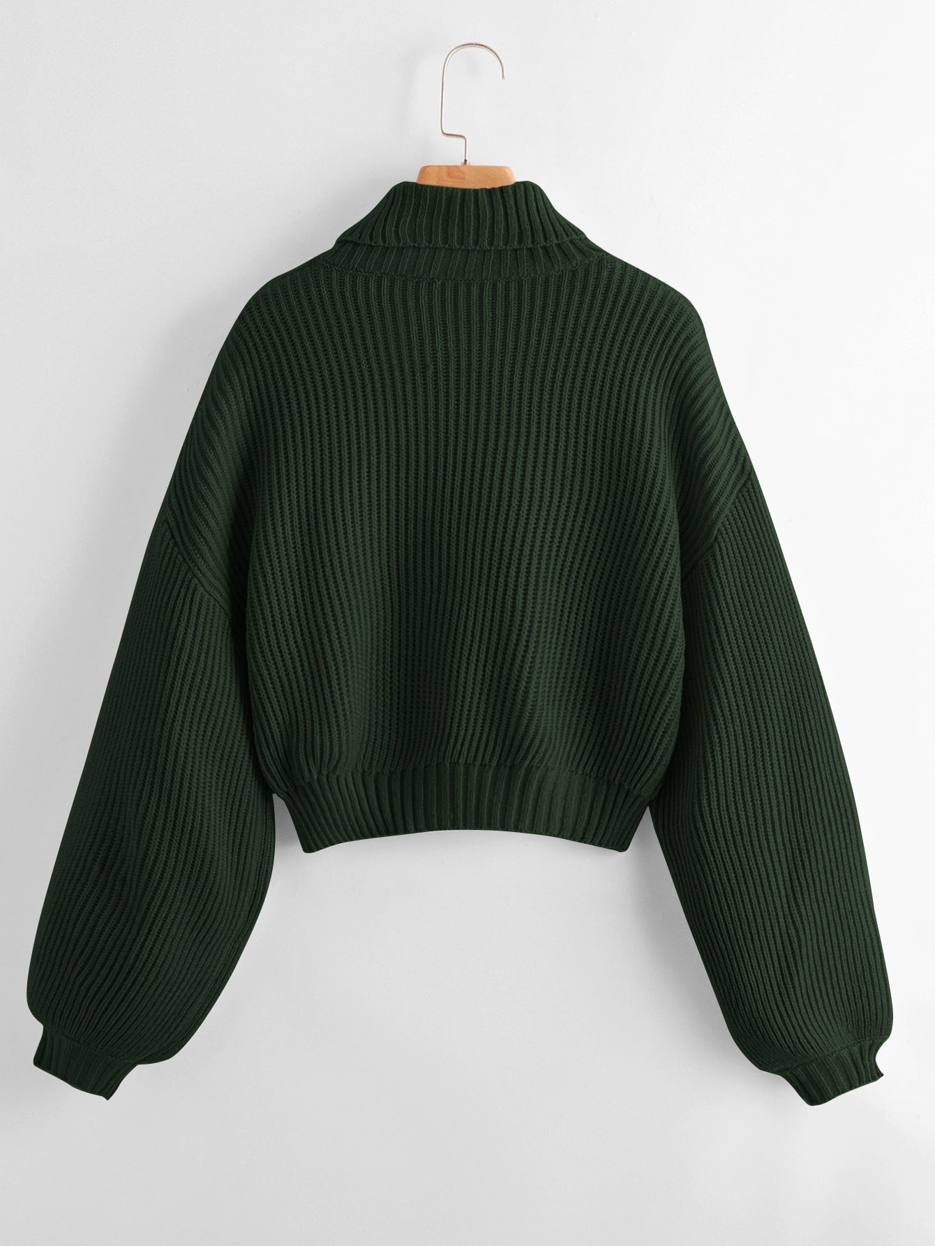 Shein ROMWE Solid High Neck Lantern Sleeve Sweater