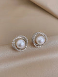 Shein Rhinestone & Faux Pearl Decor Stud Earrings