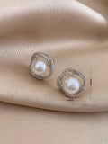 Shein Rhinestone & Faux Pearl Decor Stud Earrings