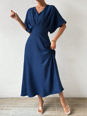 SHEIN RosyDaze V Neck Pleated Batwing Sleeve Dress