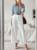 SHEIN Raffinéa Striped Collar Casual Shirt And White Straight-Leg Pants Combination