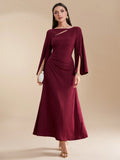 SHEIN Modely Burgundy Red Ladies' Solid Color Simple Arabian Daily Modest Long Sleeve Dress