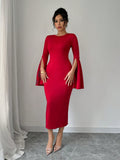 SHEIN Allurite Women Elegant Ruffle Sleeve Side Slit Fitted And Flared Midi Dress