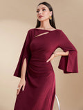 SHEIN Modely Burgundy Red Ladies' Solid Color Simple Arabian Daily Modest Long Sleeve Dress