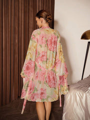 Floral Print Lace Trim Camisole Nightgown And Robe Set