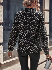 SHEIN Clasi Allover Print Notch Neck Blouse, Long Sleeve Tops