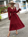 SHEIN Clasi Flounce Sleeve Ruffle Hem Belted Dress